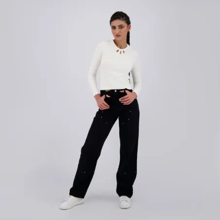T-shirt côtelé femme manches longues avec cut out fleur - KONTAKT