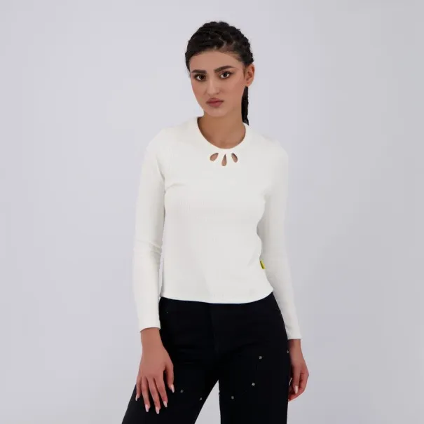 T-shirt côtelé femme manches longues avec cut out fleur - KONTAKT