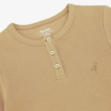 T-shirt côtelé femme manches longues avec patte boutonnage - KONTAKT