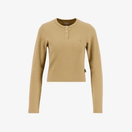 T-shirt côtelé femme manches longues avec patte boutonnage - KONTAKT