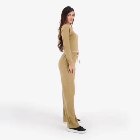 T-shirt côtelé femme manches longues avec patte boutonnage - KONTAKT