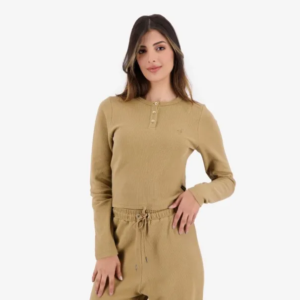 T-shirt côtelé femme manches longues avec patte boutonnage - KONTAKT