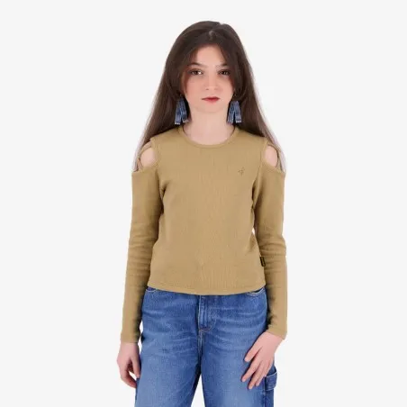 T-shirt côtelé fille avec épaules dénudées - KONTAKT