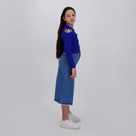 T-shirt côtelé fille avec épaules dénudées - KONTAKT