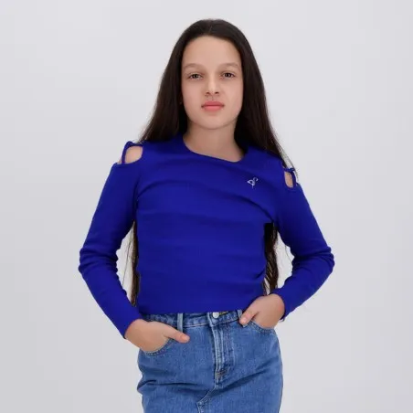T-shirt côtelé fille avec épaules dénudées - KONTAKT