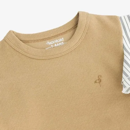 T-shirt côtelé fille manches à volant en chaine et trame - KONTAKT