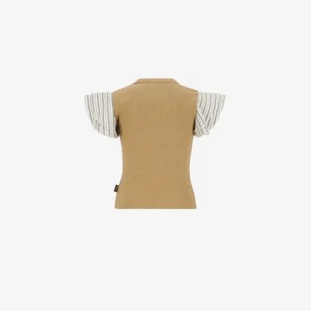 T-shirt côtelé fille manches à volant en chaine et trame - KONTAKT