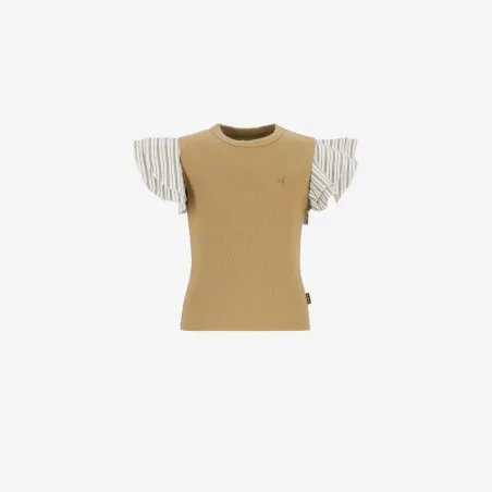 T-shirt côtelé fille manches à volant en chaine et trame - KONTAKT