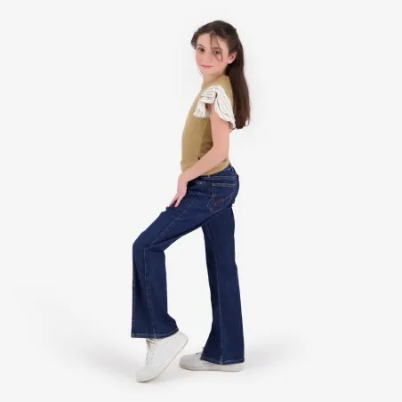 T-shirt côtelé fille manches à volant en chaine et trame - KONTAKT