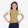 T-shirt côtelé fille manches à volant en chaine et trame - KONTAKT