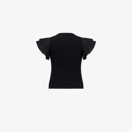T-shirt côtelé fille manches à volant en chaine et trame - KONTAKT
