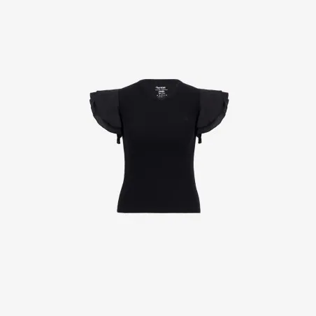 T-shirt côtelé fille manches à volant en chaine et trame - KONTAKT