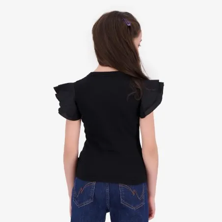 T-shirt côtelé fille manches à volant en chaine et trame - KONTAKT