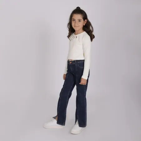 T-shirt côtelé fille manches longues avec cut out fleur - KONTAKT