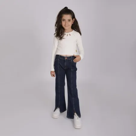T-shirt côtelé fille manches longues avec cut out fleur - KONTAKT