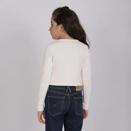 T-shirt côtelé fille manches longues avec cut out fleur - KONTAKT