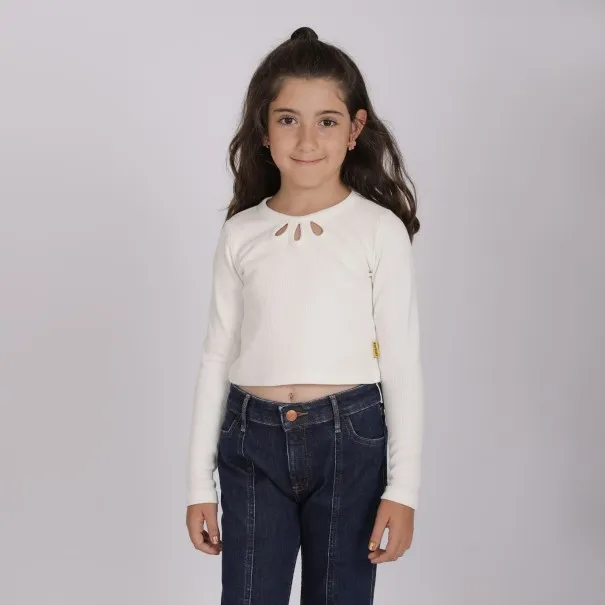 T-shirt côtelé fille manches longues avec cut out fleur - KONTAKT