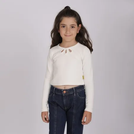 T-shirt côtelé fille manches longues avec cut out fleur - KONTAKT