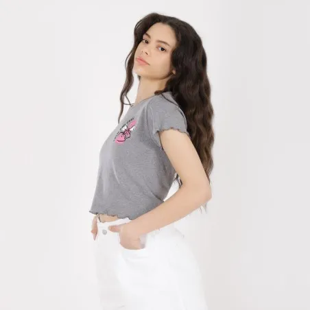 T-shirt crop côtelé femme manches courtes CALM AND CHILL - KONTAKT