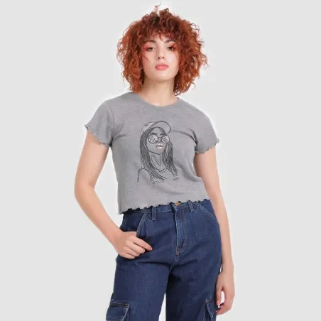 T-shirt crop côtelé femme manches courtes COOL GIRL - KONTAKT