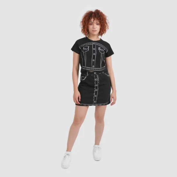 T-shirt crop côtelé femme manches courtes CROQUIS DENIM - KONTAKT