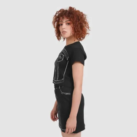 T-shirt crop côtelé femme manches courtes CROQUIS DENIM - KONTAKT