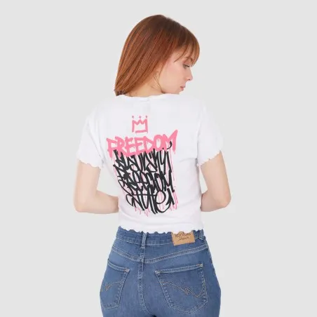 T-shirt crop côtelé femme manches courtes FREEDOM - KONTAKT