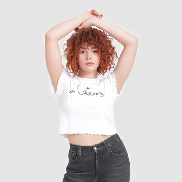 T-shirt crop côtelé femme manches courtes MISS CATASTROPHE - KONTAKT