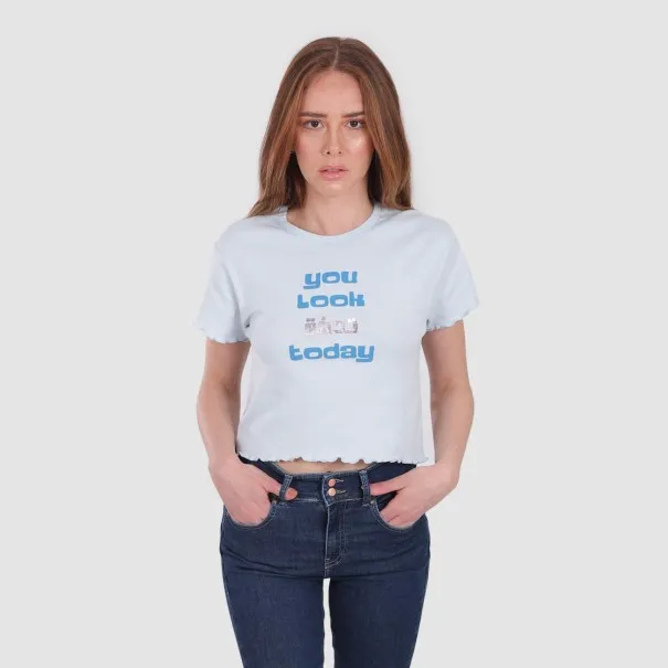 T-shirt crop côtelé femme manches courtes YOU LOOK ???? TODAY - KONTAKT