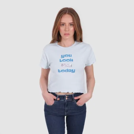 T-shirt crop côtelé femme manches courtes YOU LOOK ???? TODAY - KONTAKT