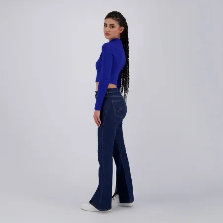 T-shirt crop côtelé femme manches longues avec détail cut out - KONTAKT