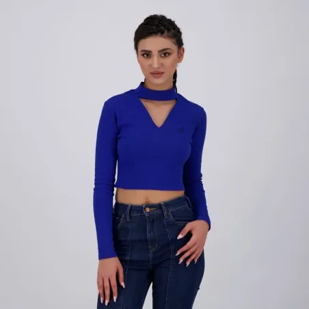 T-shirt crop côtelé femme manches longues avec détail cut out - KONTAKT