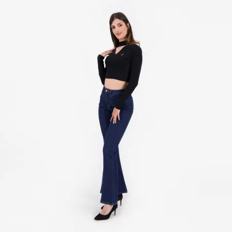 T-shirt crop côtelé femme manches longues avec détail cut out - KONTAKT