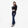 T-shirt crop côtelé femme manches longues avec détail cut out - KONTAKT