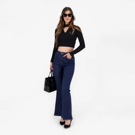 T-shirt crop côtelé femme manches longues avec détail cut out - KONTAKT