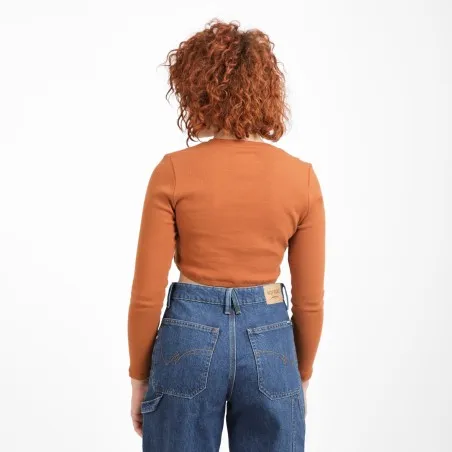 T-shirt crop côtelé femme manches longues avec flat lock - KONTAKT