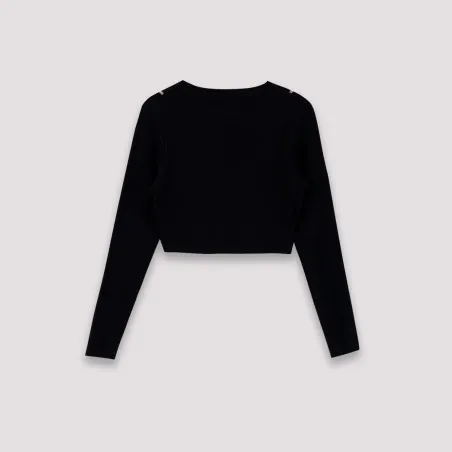 T-shirt crop côtelé femme manches longues avec flat lock - KONTAKT