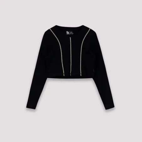 T-shirt crop côtelé femme manches longues avec flat lock - KONTAKT
