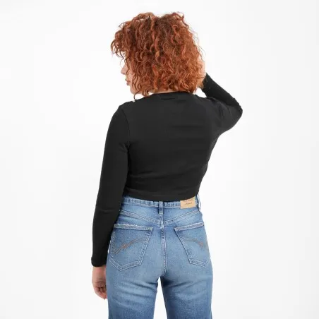 T-shirt crop côtelé femme manches longues avec flat lock - KONTAKT