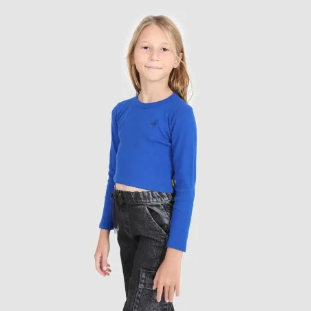 T-shirt crop côtelé fille manches longues - KONTAKT