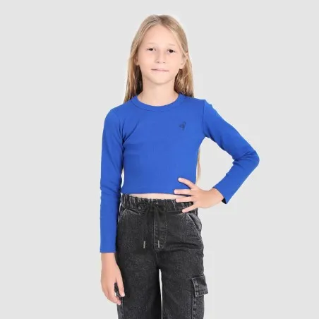 T-shirt crop côtelé fille manches longues - KONTAKT