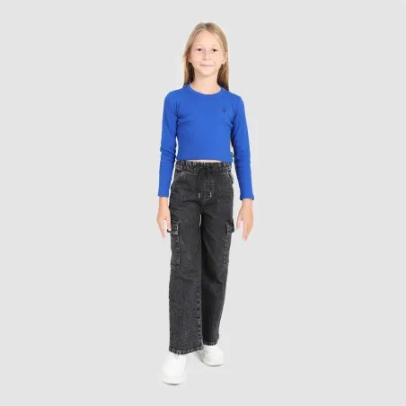 T-shirt crop côtelé fille manches longues - KONTAKT