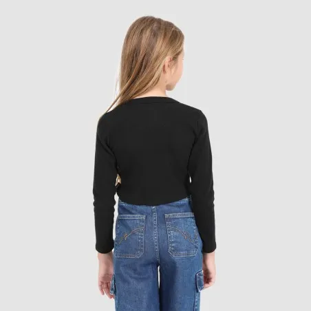 T-shirt crop côtelé fille manches longues - KONTAKT