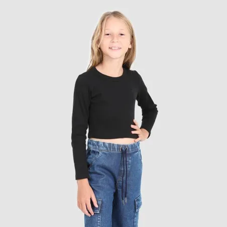 T-shirt crop côtelé fille manches longues - KONTAKT