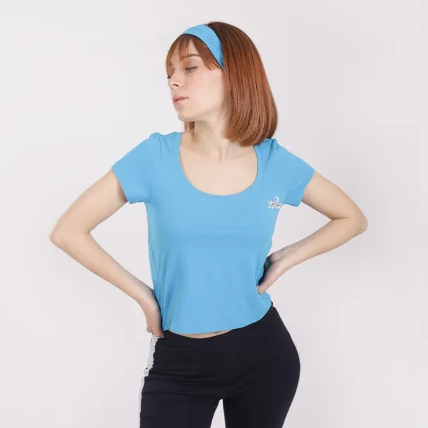 T-shirt crop de sport femme décolleté manches courtes - KONTAKT