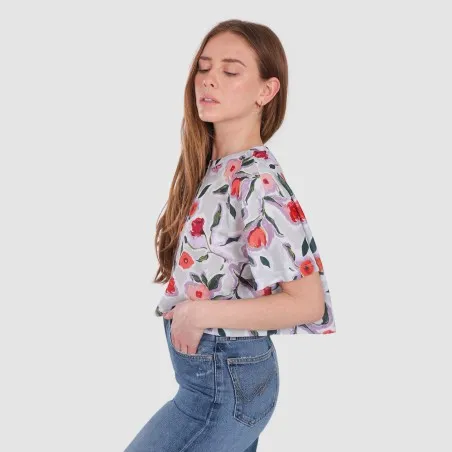 T-shirt crop femme imprimé fleur - KONTAKT