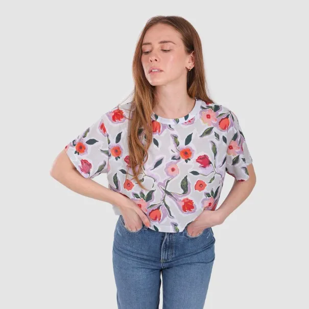 T-shirt crop femme imprimé fleur - KONTAKT