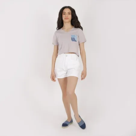 T-shirt crop femme manches courtes col V FLEUR - KONTAKT