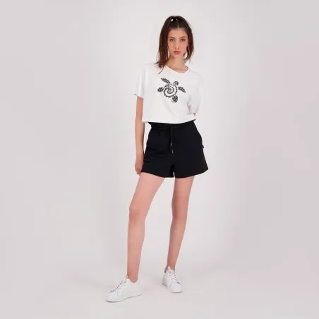 T-shirt crop femme manches courtes TORTUE DE MER ET PERLE - KONTAKT