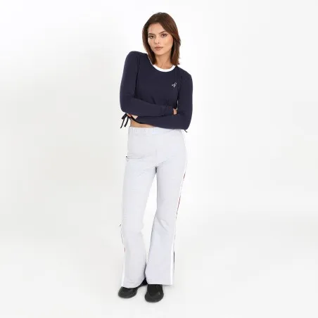 T-shirt crop femme manches longues avec cordon de serrage et broderie - KONTAKT